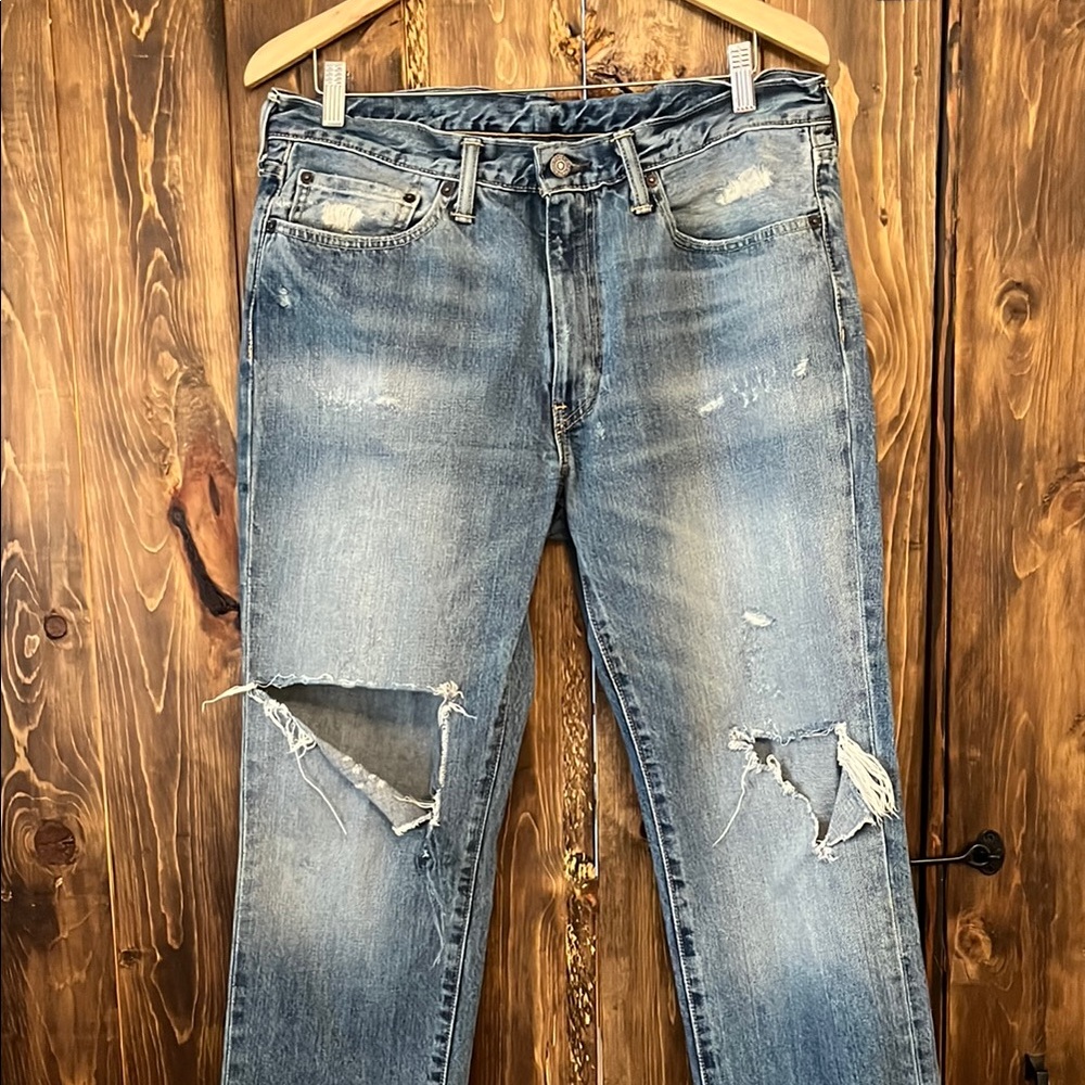 Levi's Blue Straight Jeans with Vintage Distressing